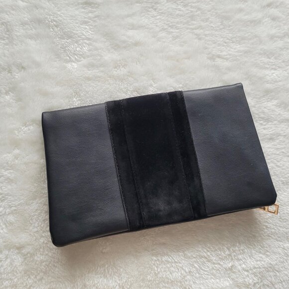 Summer & Rose Vegan Leather and Velvet Roni Fold Over Clutch in Black - Picture 4 of 11
